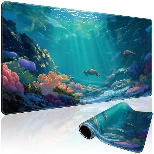 Main image of Sea Turtles Large Gaming Mouse Pad 31.5"x15.7" Ocean Scene XXL Desk Mat, Non-Slip Rubber Base & Stitched Edges - Extended Waterproof Mousepad for PC/Laptop/Office/Home Decor