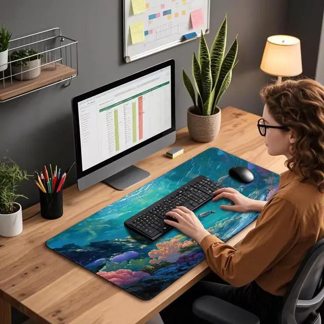 Alt view image 3 of 7 - Sea Turtles Large Gaming Mouse Pad 31.5"x15.7" Ocean Scene XXL Desk Mat, Non-Slip Rubber Base & Stitched Edges - Extended Waterproof Mousepad for PC/Laptop/Office/Home Decor