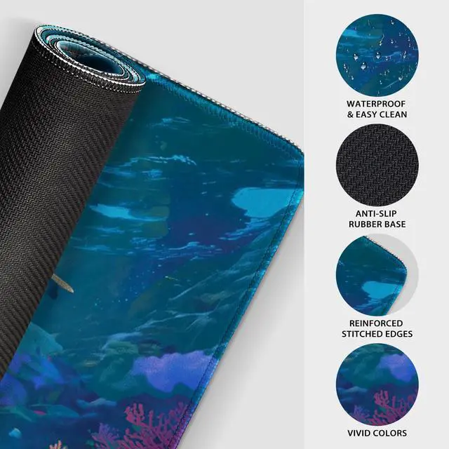 Alt view image 6 of 7 - Sea Turtles Large Gaming Mouse Pad 31.5"x15.7" Ocean Scene XXL Desk Mat, Non-Slip Rubber Base & Stitched Edges - Extended Waterproof Mousepad for PC/Laptop/Office/Home Decor