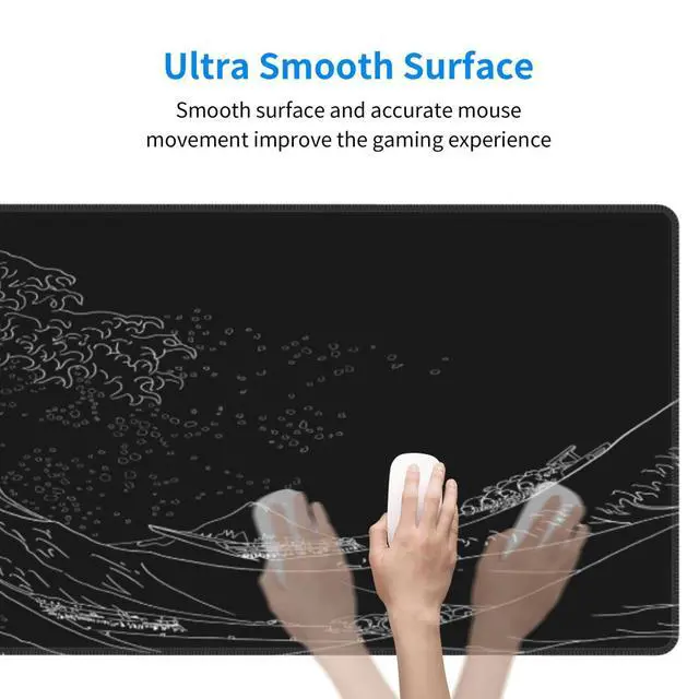Alt view image 5 of 7 - Japanese Sea Wave Large Mouse Pad, Anime Black Gaming, Extended Kanagawa Mat Desk Pad, 3mm Thick Long Non-Slip Rubber Base Mice Pad, 31.5 X 11.8 Inch