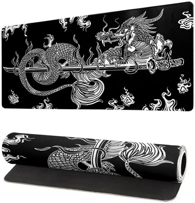 Main image of Dragon Gaming Mouse Pad Black Large Mouse Pad for Keyboard and Mousepad Desk Mat with 3mm Non-Slip Base and Stitched Edge for Gaming and Office Computer Mat Protector Mat 27.6x11.8 Inch