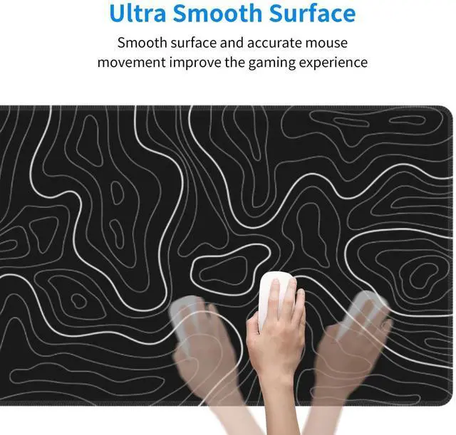 Alt view image 3 of 6 - Abstract Topographic Map Black Mouse Pad Big Gaming Mouse Pad XXL Mousepad Large Keyboard Mat with Non-Slip Rubber Base Stitched Edges Mouse Mat Desk Pad for Gaming and Office