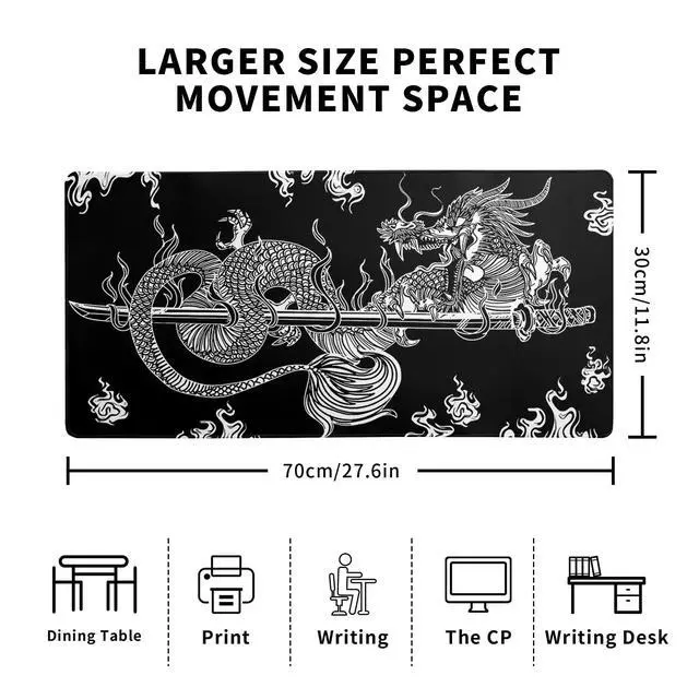 Alt view image 2 of 7 - Dragon Gaming Mouse Pad Black Large Mouse Pad for Keyboard and Mousepad Desk Mat with 3mm Non-Slip Base and Stitched Edge for Gaming and Office Computer Mat Protector Mat 27.6x11.8 Inch