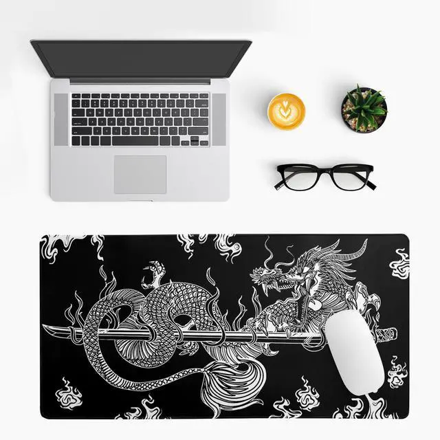 Alt view image 3 of 7 - Dragon Gaming Mouse Pad Black Large Mouse Pad for Keyboard and Mousepad Desk Mat with 3mm Non-Slip Base and Stitched Edge for Gaming and Office Computer Mat Protector Mat 27.6x11.8 Inch