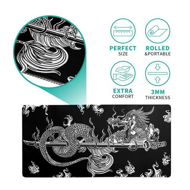 Alt view image 5 of 7 - Dragon Gaming Mouse Pad Black Large Mouse Pad for Keyboard and Mousepad Desk Mat with 3mm Non-Slip Base and Stitched Edge for Gaming and Office Computer Mat Protector Mat 27.6x11.8 Inch