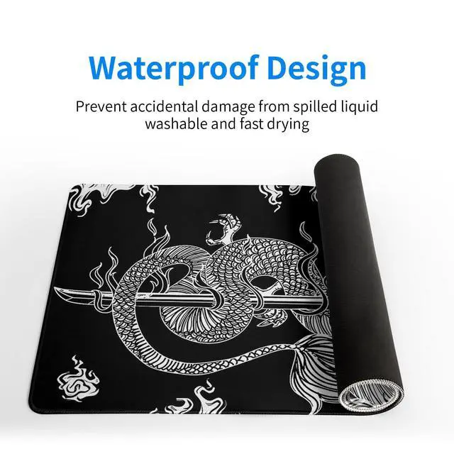 Alt view image 4 of 7 - Dragon Gaming Mouse Pad Black Large Mouse Pad for Keyboard and Mousepad Desk Mat with 3mm Non-Slip Base and Stitched Edge for Gaming and Office Computer Mat Protector Mat 27.6x11.8 Inch