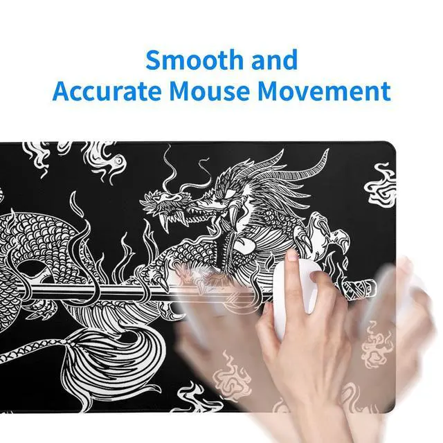 Alt view image 7 of 7 - Dragon Gaming Mouse Pad Black Large Mouse Pad for Keyboard and Mousepad Desk Mat with 3mm Non-Slip Base and Stitched Edge for Gaming and Office Computer Mat Protector Mat 27.6x11.8 Inch