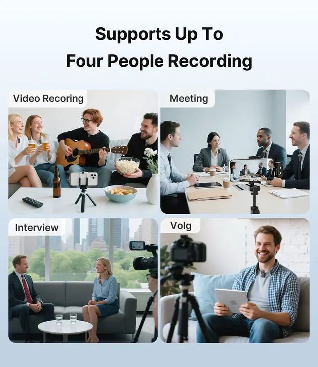 Alt view image 6 of 7 - X6 Pro Wireless Lavalier Microphones with 4 Transmitter with Charging Case for iPhone, iPad, Android, Camera, Lapel Mic with 48KHz 24Bit, Noise Cancellation for Video Recording, Vlog
