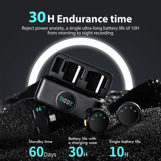 Alt view image 4 of 7 - Mini Microphone for iPhone 15 16 17/Android/Tablets with USB C Plug,Wireless Lavalier Microphone with Charging case,30H Battery Life,Noise Reduction,Clip-on Mic for Video Recording,YouTube,TikTok