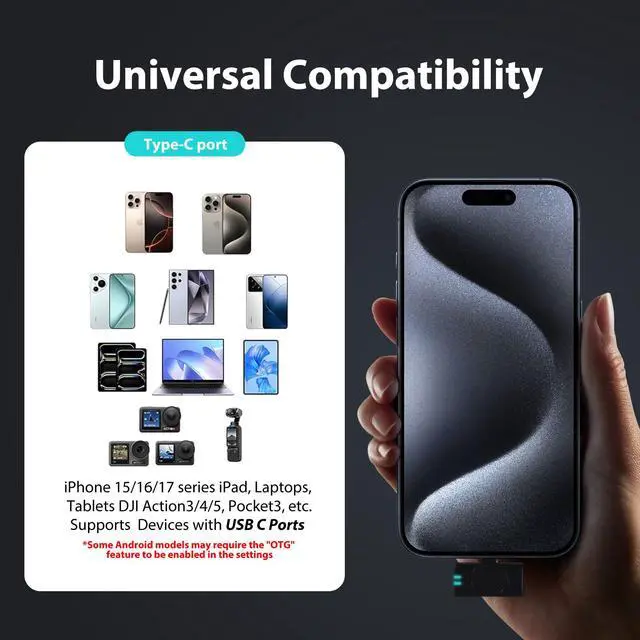 Alt view image 6 of 7 - Mini Microphone for iPhone 15 16 17/Android/Tablets with USB C Plug,Wireless Lavalier Microphone with Charging case,30H Battery Life,Noise Reduction,Clip-on Mic for Video Recording,YouTube,TikTok