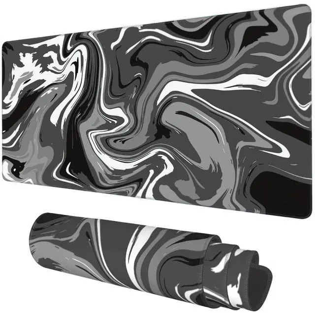 Main image of Desk Mat, Abstract Black White Ink Liquid Waves Extended Gaming Mouse Pad Large, 35.4"x15.7" Big Mouse Pad with Non-Slip Base and Stitched Edge, Long Computer Keyboard Mouse Mat for Home Office Work