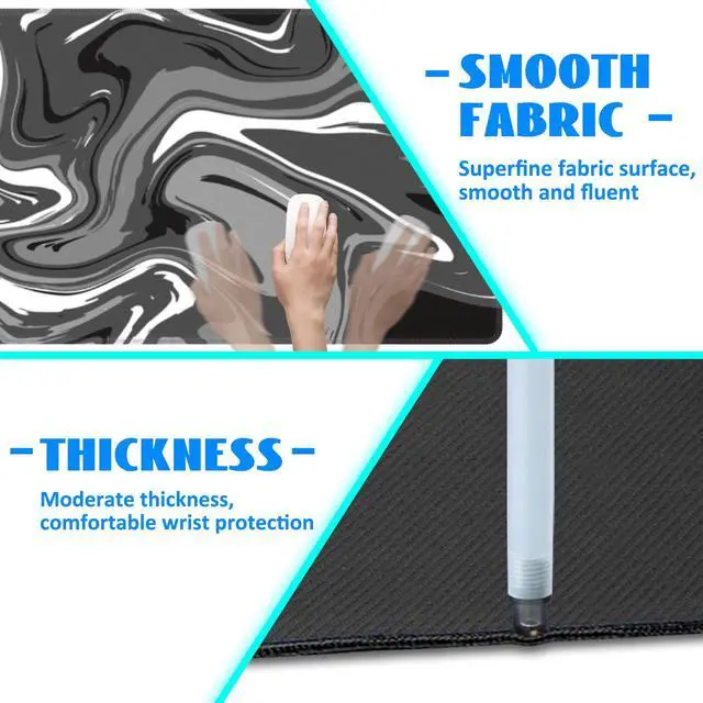 Alt view image 5 of 7 - Desk Mat, Abstract Black White Ink Liquid Waves Extended Gaming Mouse Pad Large, 35.4"x15.7" Big Mouse Pad with Non-Slip Base and Stitched Edge, Long Computer Keyboard Mouse Mat for Home Office Work