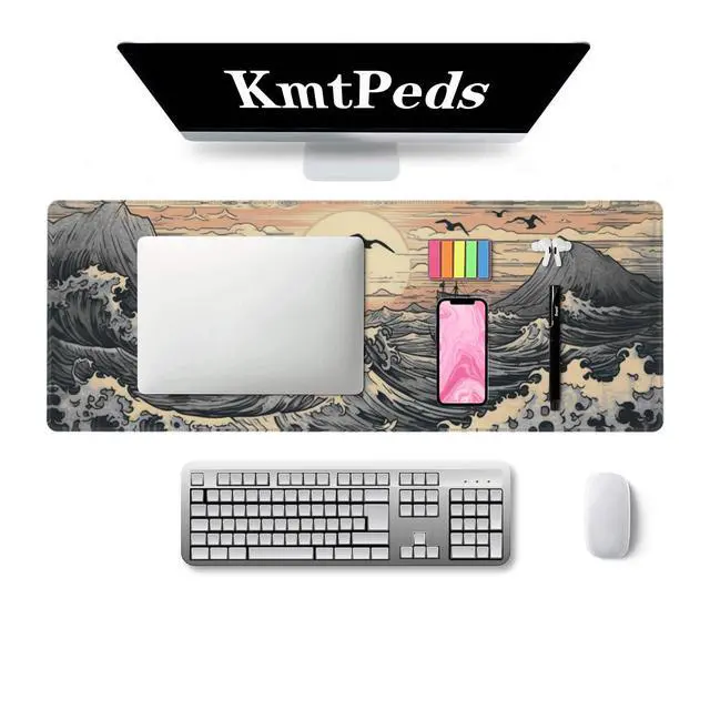 Alt view image 2 of 7 - Japanese Sea Waves Large Gaming Mouse Pad,XL Mouse Pad Gaming Mouse Mat Desk Pad,31.5 x 11.8in Desk Mat Anime Mouse Pads for Desk,Extended Keyboard Pad Mousepad with Non-Slip Base and Stitched Edge