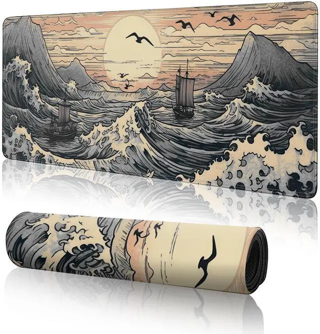 Main image of Japanese Sea Waves Large Gaming Mouse Pad,XL Mouse Pad Gaming Mouse Mat Desk Pad,31.5 x 11.8in Desk Mat Anime Mouse Pads for Desk,Extended Keyboard Pad Mousepad with Non-Slip Base and Stitched Edge
