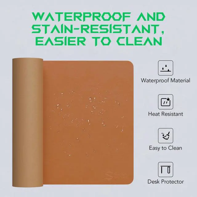 Alt view image 5 of 6 - Non-Slip Desk Mat, Gaming Mouse Pad (23.6" x 13.7" x 0.12"), Easy-to-Clean Laptop Keyboard Mouse Pad, Writing Pad, Waterproof Desktop Protector, Suitable for Office/Home - Manta P8 Brown