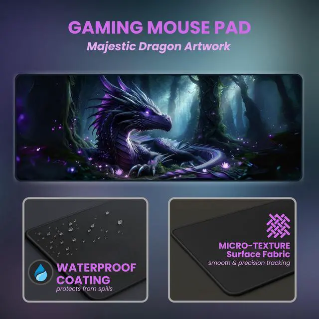 Alt view image 2 of 7 - Dragon XL Gaming Mouse Pad (31.5x11.8) Waterproof 4mm Smooth Desk Mat