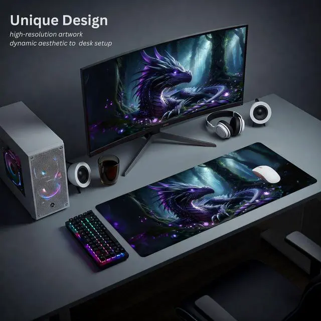 Alt view image 5 of 7 - Dragon XL Gaming Mouse Pad (31.5x11.8) Waterproof 4mm Smooth Desk Mat