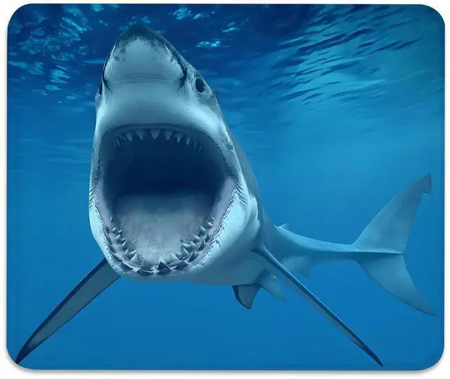 Main image of Great White Shark Anti-Slip Rubber Base Gaming & Office Mouse Pad with Stitched Edges 9.5 x 7.9 Inch, Blue Ocean Fish Durable Smooth Fabric Surface Desk Mat