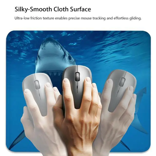 Alt view image 3 of 6 - Great White Shark Anti-Slip Rubber Base Gaming & Office Mouse Pad with Stitched Edges 9.5 x 7.9 Inch, Blue Ocean Fish Durable Smooth Fabric Surface Desk Mat