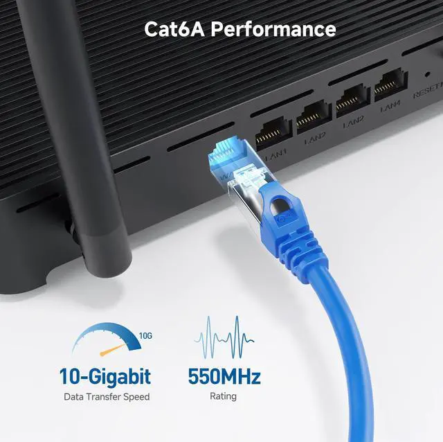 Alt view image 4 of 7 - 10Gbps Snagless Shielded Cat 6A Ethernet Cable - 50ft, Cat 6A Cable, Cat6A Cord, Ethernet Cord, Blue