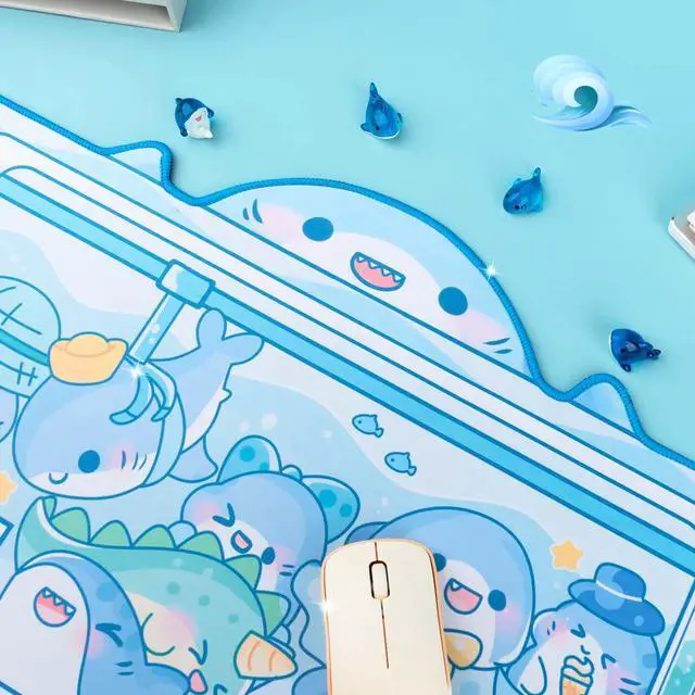 Alt view image 3 of 6 - Shark Desk Pad | Cute Pastel Large Mouse Pad | Cutecore Ocean Switch Anime Keyboard Gaming Mousepad | Machine Washable Nonslip Desk Blotter Protector for Kids Teens and Women (Blue White)