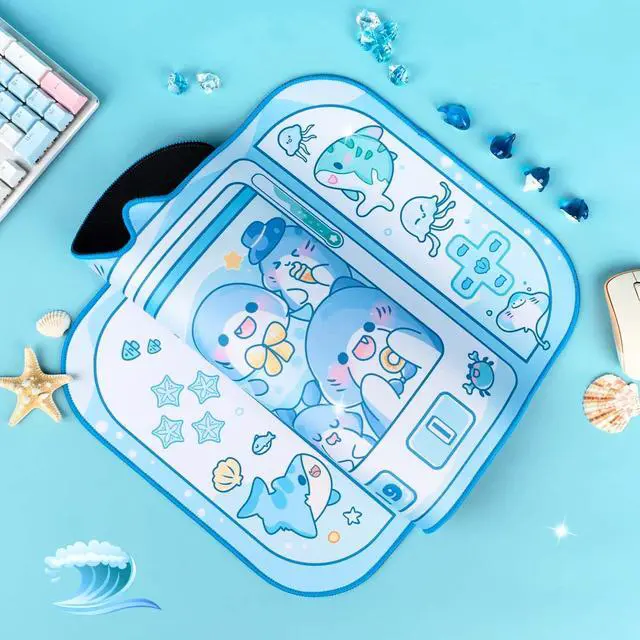 Alt view image 5 of 6 - Shark Desk Pad | Cute Pastel Large Mouse Pad | Cutecore Ocean Switch Anime Keyboard Gaming Mousepad | Machine Washable Nonslip Desk Blotter Protector for Kids Teens and Women (Blue White)