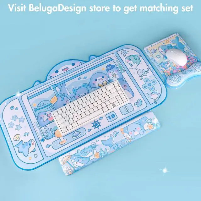 Alt view image 6 of 6 - Shark Desk Pad | Cute Pastel Large Mouse Pad | Cutecore Ocean Switch Anime Keyboard Gaming Mousepad | Machine Washable Nonslip Desk Blotter Protector for Kids Teens and Women (Blue White)