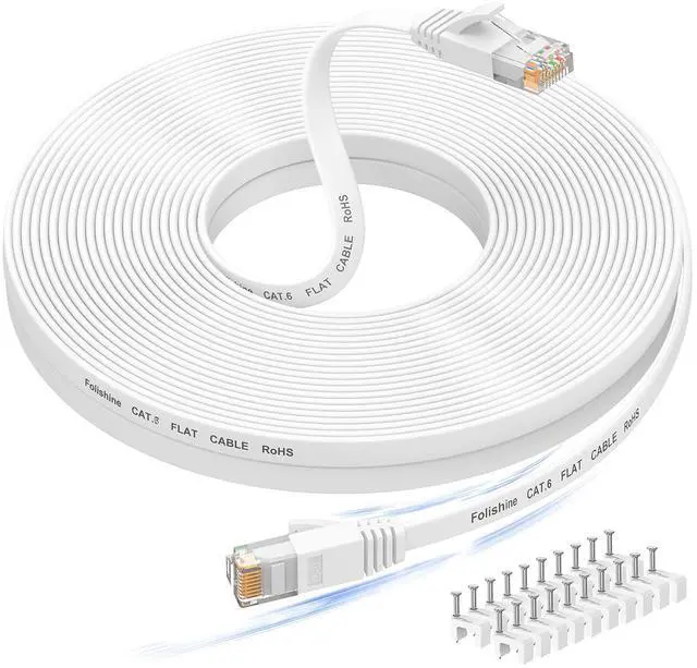 Main image of 50 ft Ethernet Cable, Cat 6e/Cat 6, High Speed, Flat White Shielded LAN Cable for Ethernet Network Switch, PS4 and Modem