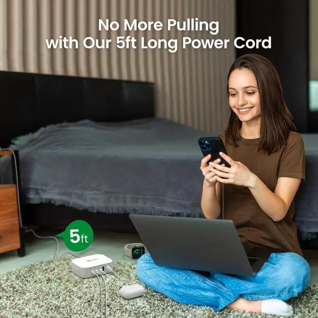 Alt view image 5 of 7 - USB C Fast Charging Hub (67W), 5 Port Charger for Multiple Devices, USB Hub Charger Station, Wall Charger Power Strip Adapter Plug for iPad iPhone Galaxy, 5FT Cord, Ideal for Travel Office Desktop