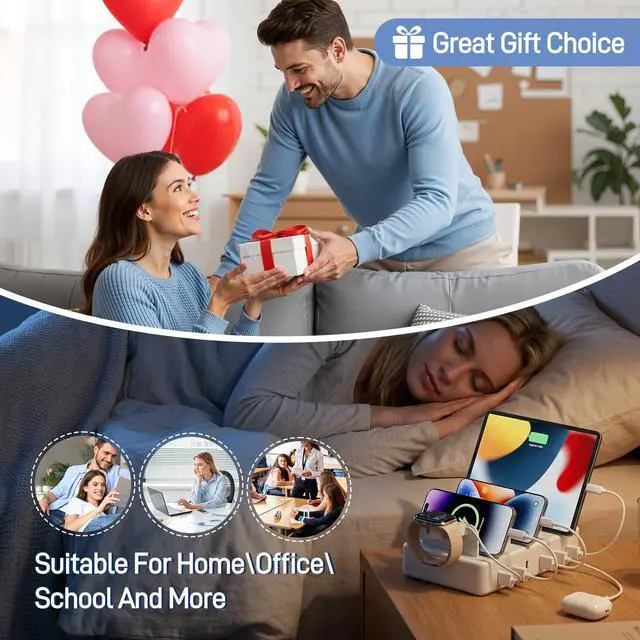 Alt view image 7 of 7 - Charging Station for Multiple Devices, 50W 6 Ports Charging Dock with 6 Cables Compatible with Cellphone,Tablet, Kindle, Apple Watch and Other Electronic