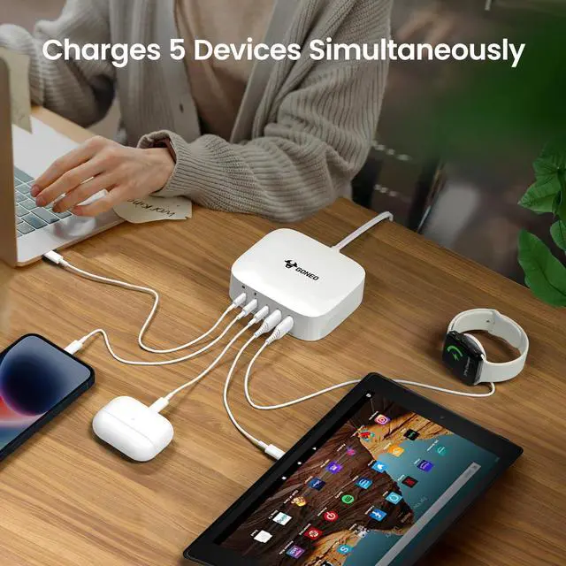 Alt view image 2 of 7 - USB C Fast Charging Hub (67W), 5 Port Charger for Multiple Devices, USB Hub Charger Station, Wall Charger Power Strip Adapter Plug for iPad iPhone Galaxy, 5FT Cord, Ideal for Travel Office Desktop
