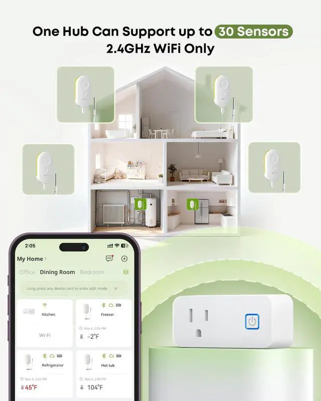 Alt view image 7 of 7 - WiFi Refrigerator Thermometer with Freezer Alarm, Email Alert, App Notification, Data Logging Export, No Subscription Fee, 2 Remote Temperature Sensor for Home Kitchen, Hot Tub