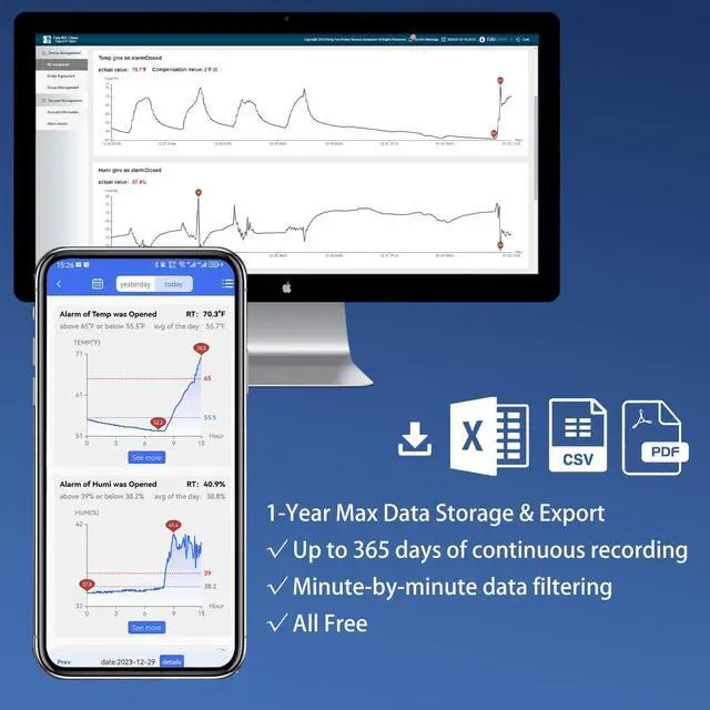 Alt view image 6 of 7 - Remote WiFi Temperature & Humidity Sensor, No Subscription 24/7 Remote Temp Monitor with Email, Text Alerts, Sound & Light Alarm, Idea for RV, Pet, Greenhouse, Farm, Freezer, Server Room