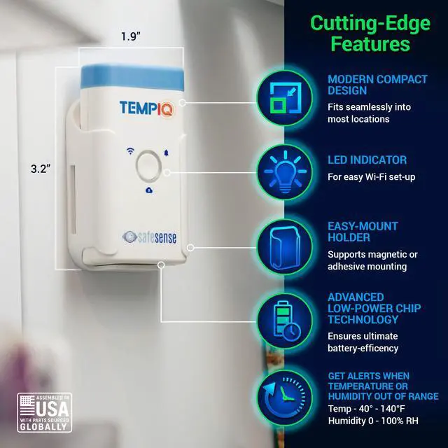 Alt view image 2 of 7 - TEMPIQ Remote WiFi Temperature & Humidity Sensor - App Integration, Alerts, Helps Monitor 2nd Home, AirBnb, RV, Pets,Freezer and Server Room, Indoor & Outdoor Hygrometer & Thermometer