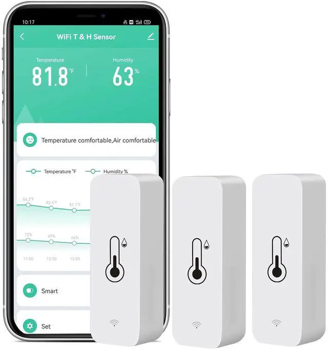 Main image of 3-Pack WiFi Temperature Humidity Sensor: Wireless Temperature Humidity Monitor with App Alert, Free Data Storage Export, Smart Indoor Thermometer Hygrometer Compatible with Alexa Google Assistant