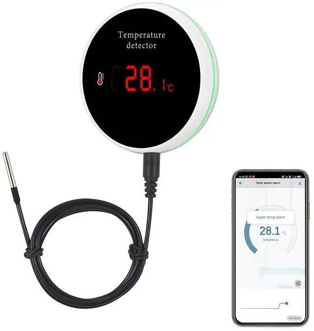 Main image of WiFi Thermometer Smart Temperature Sensor: Wireless Temperature Monitor with Waterproof External Probe, App Alerts and Buzzer Alarm, Digital Temperature Gauge for Refrigerator, Freezer, Fish Tank