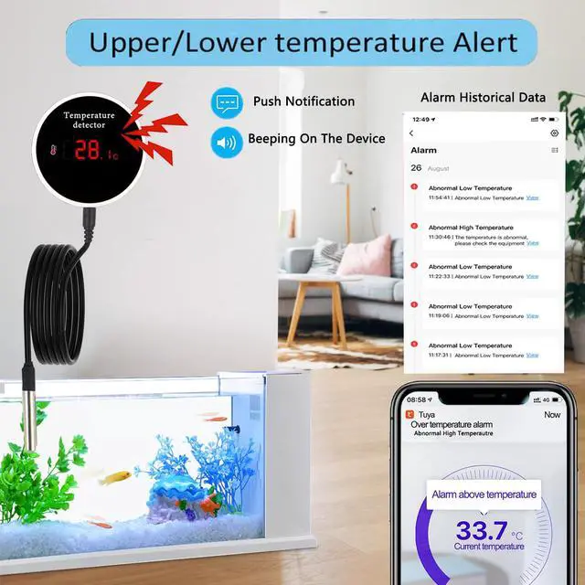 Alt view image 2 of 7 - WiFi Thermometer Smart Temperature Sensor: Wireless Temperature Monitor with Waterproof External Probe, App Alerts and Buzzer Alarm, Digital Temperature Gauge for Refrigerator, Freezer, Fish Tank