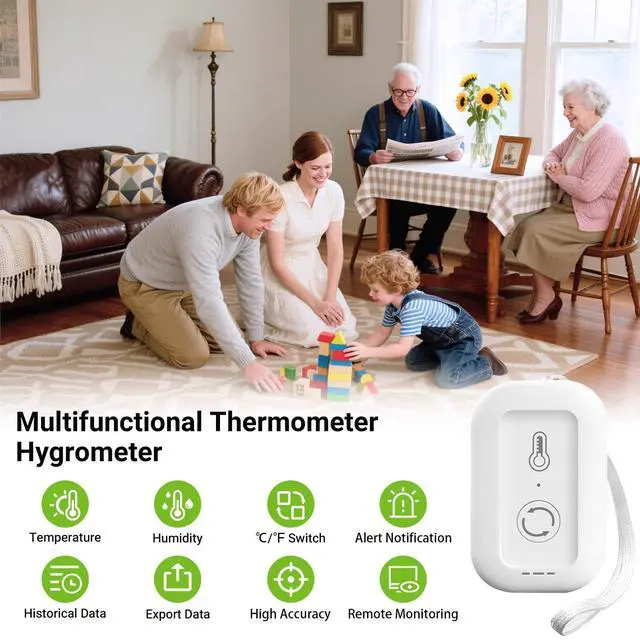 Alt view image 2 of 7 - WiFi Thermometer Hygrometer, Smart Humidity Temperature Sensor with App Notification Alert, Data Storage, Remote Monitor for Room, Nursery, Greenhouse, Humidor, Wine Cellar