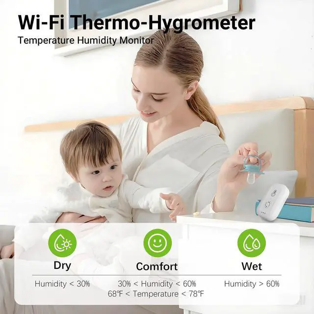 Alt view image 4 of 7 - WiFi Thermometer Hygrometer, Smart Humidity Temperature Sensor with App Notification Alert, Data Storage, Remote Monitor for Room, Nursery, Greenhouse, Humidor, Wine Cellar