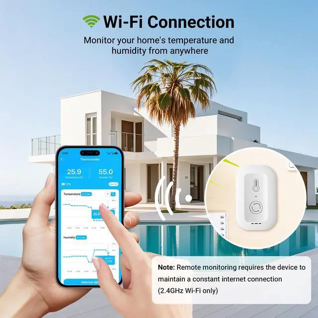 Alt view image 6 of 7 - WiFi Thermometer Hygrometer, Smart Humidity Temperature Sensor with App Notification Alert, Data Storage, Remote Monitor for Room, Nursery, Greenhouse, Humidor, Wine Cellar