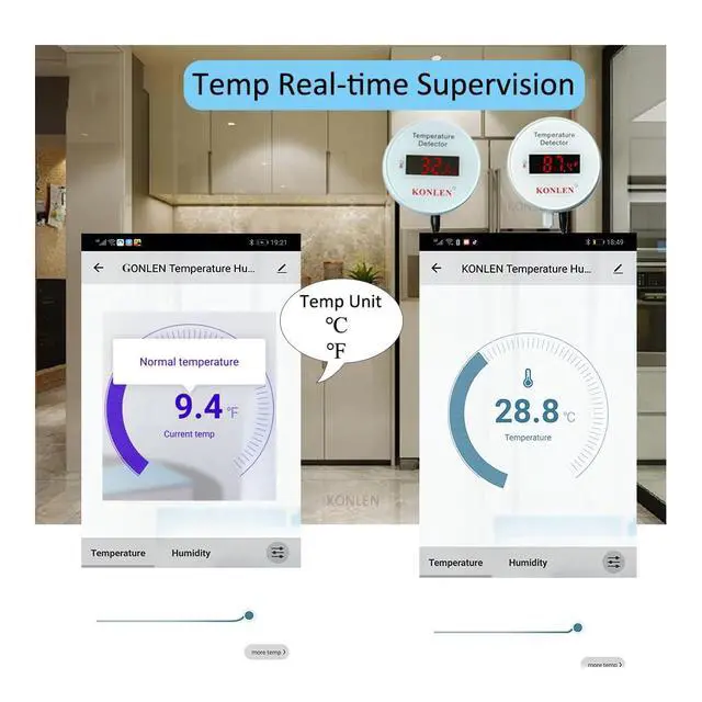 Alt view image 3 of 7 - Tuya WiFi Temperature Sensor with External 9.8ft Probe Cable, Smart Life Digital Thermometer Detector for Freezer Water Tank Pool Home Greenhouse, Upper Lower Temp Remote Alarm KONLEN