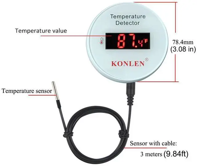 Alt view image 7 of 7 - Tuya WiFi Temperature Sensor with External 9.8ft Probe Cable, Smart Life Digital Thermometer Detector for Freezer Water Tank Pool Home Greenhouse, Upper Lower Temp Remote Alarm KONLEN
