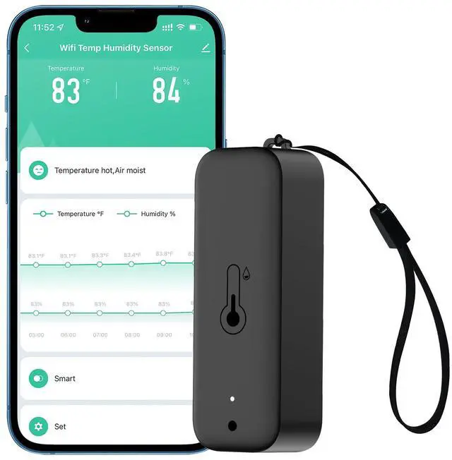 Main image of WiFi Thermometer Hygrometer: Smart Temperature Humidity Sensor with App Notification Alert, Data Storage Export, Calibrated Indoor Temperature Monitor, for Room Greenhouse Wine Cellar (1-Pack Black)