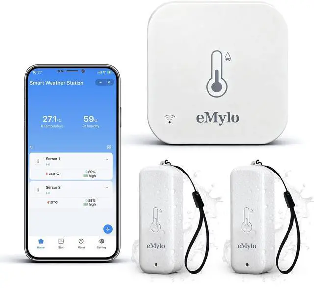 Main image of WiFi Hygrometer Thermometer with 2 Sensor, IP65 Indoor Outdoor Wireless Smart Temperature Humidity Monitor with App Notification Alert, 492ft Monitoring Range, for Home, Room, Greenhouse