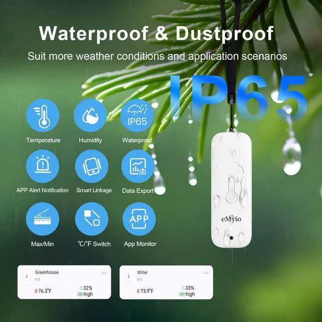 Alt view image 2 of 7 - WiFi Hygrometer Thermometer with 2 Sensor, IP65 Indoor Outdoor Wireless Smart Temperature Humidity Monitor with App Notification Alert, 492ft Monitoring Range, for Home, Room, Greenhouse
