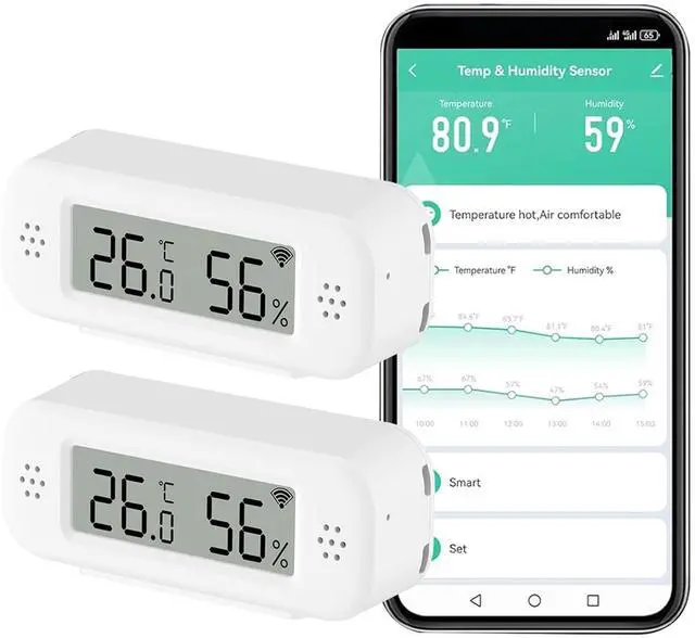 Main image of Smart Digital Thermometer Hygrometer, WiFi Indoor Temperature & Humidity Sensor for Home Use, Mini Humidity Monitor with App Remote Monitoring, Data Export, Compatible with Alexa. 2 PCS