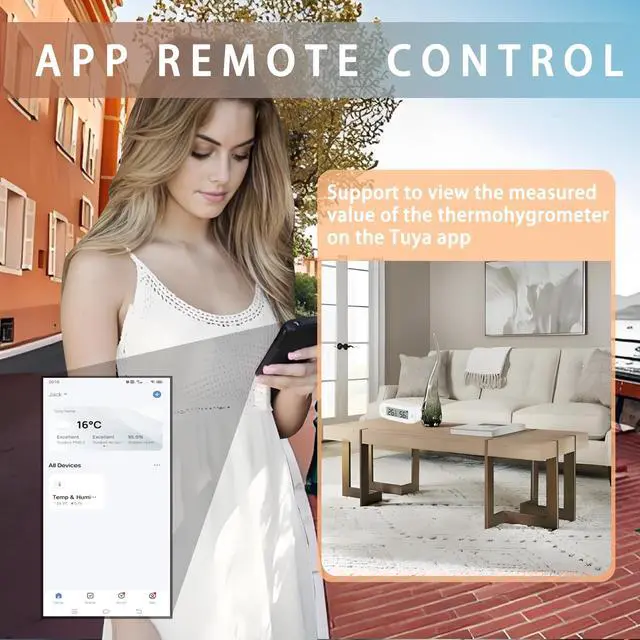 Alt view image 2 of 7 - Smart Digital Thermometer Hygrometer, WiFi Indoor Temperature & Humidity Sensor for Home Use, Mini Humidity Monitor with App Remote Monitoring, Data Export, Compatible with Alexa. 2 PCS