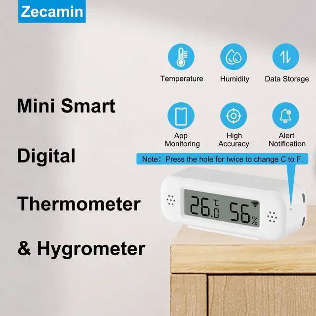 Alt view image 2 of 7 - Smart Digital Thermometer Hygrometer, WiFi Indoor Temperature Humidity Sensor with App Alerts, Mini Room Temperature Meter with Data Storage and Export, Compatible with Alexa. 4PCS