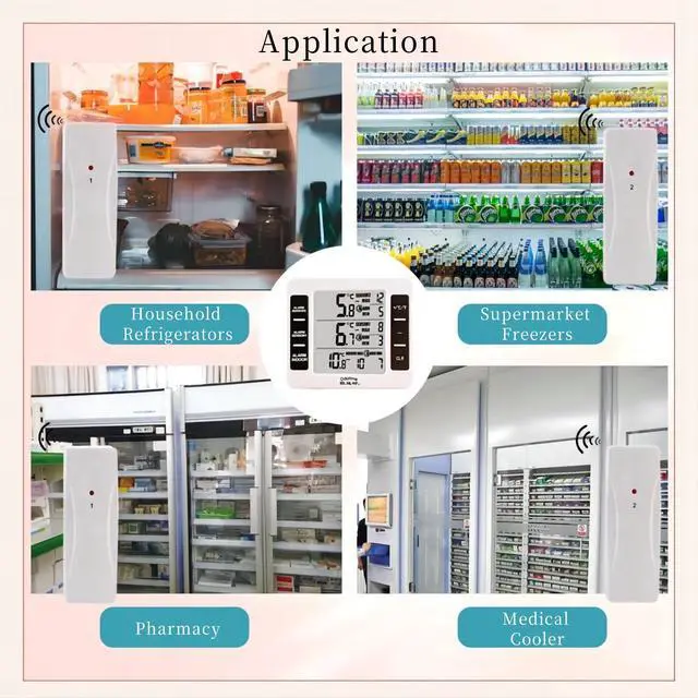 Alt view image 7 of 7 - Digital Refrigerator Thermometer Freezer Thermometer with Audible Alarm Wireless Sensors 2PCS Temperature Monitor LCD Display Min Max for Kitchen Home Outdoor