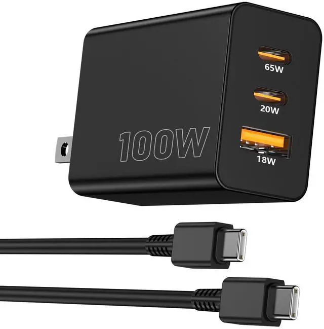 Main image of 100W USB C Charger Block,3 Port GaN+ USB-C Wall Charger,65W Type C Multi Port Power Super Fast Charging Block Adapter&6FT Cable for iPhone 17/16/15 Air Pro Max Plus, iPad,SamSung Galaxy Series,MacBook